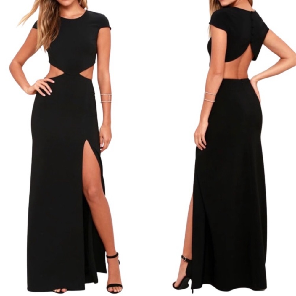 Lulu's Black Conversation Piece Backless Maxi Dress XS NWT